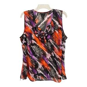 Lane Bryant Top Womens 22‎ Multicolored Ruffled Blouse Sleeveless Abstract Artsy